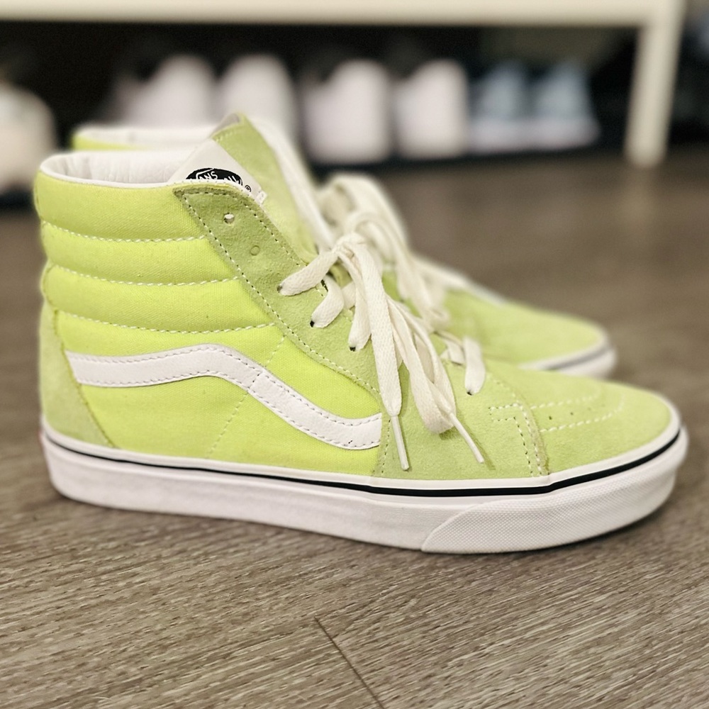 Vans Sk8 Hi Top Shoes Tennis Ball Lime Green Pistachio Suede Canvas M 7 / 8.5 W